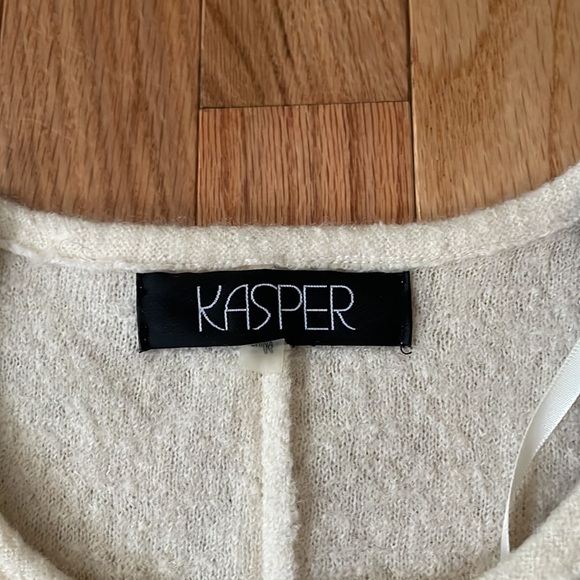 Kasper Open Front Colorblock Cardigan Womens Medium Black White Wool Old Money - Picture 2 of 10
